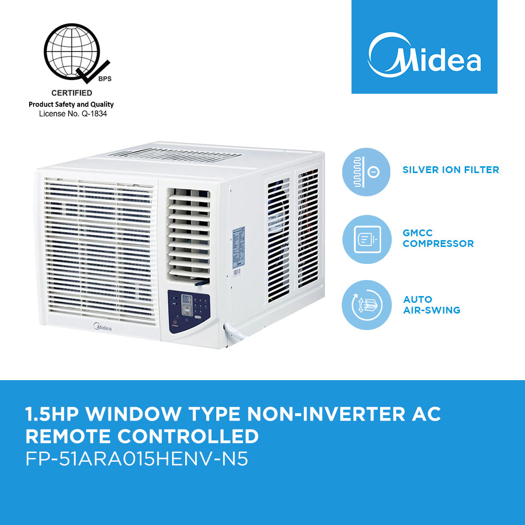 Midea 1.5 HP Window Type Non Inverter Aircon - Remote Controlled