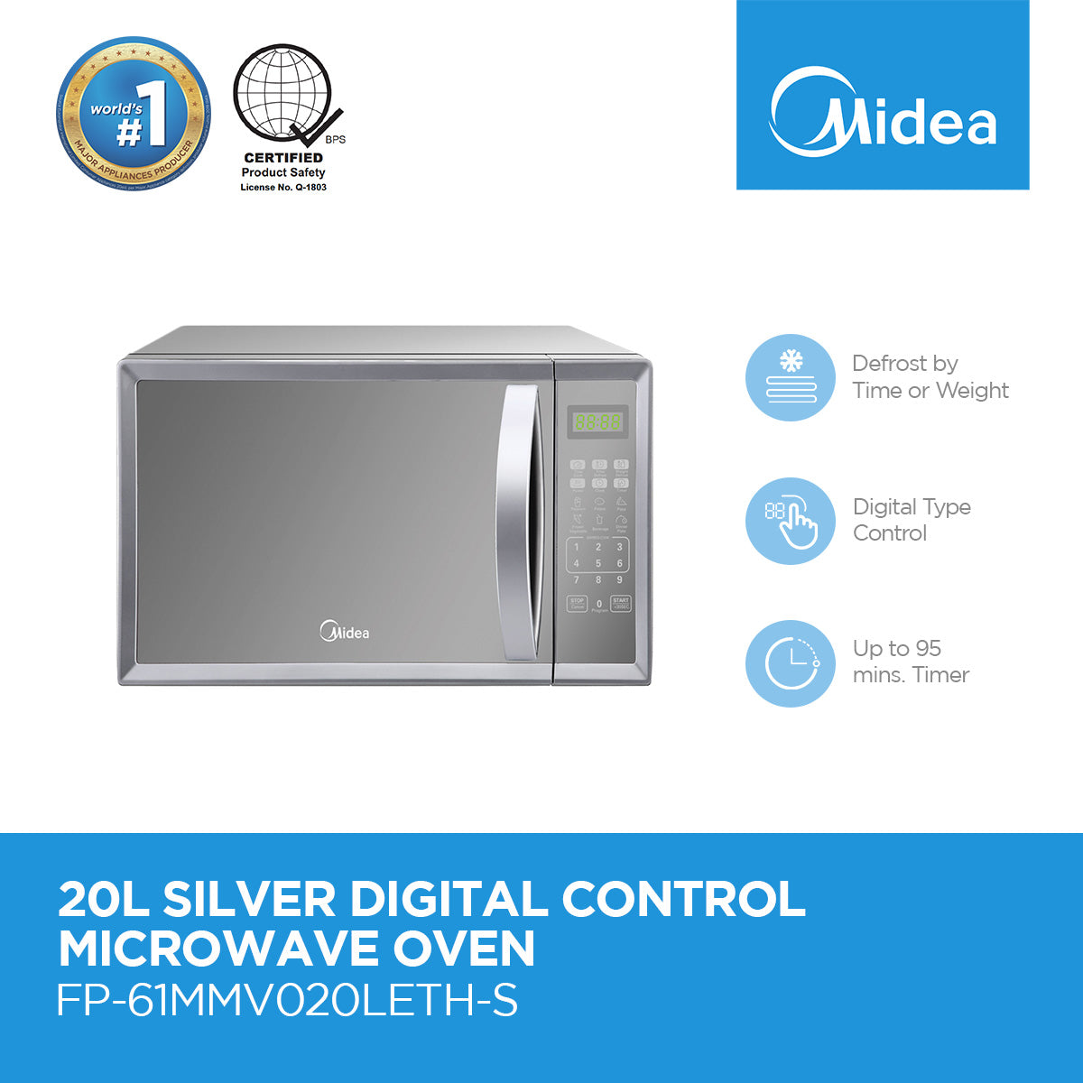 Midea 20L Silver Digital Microwave Oven