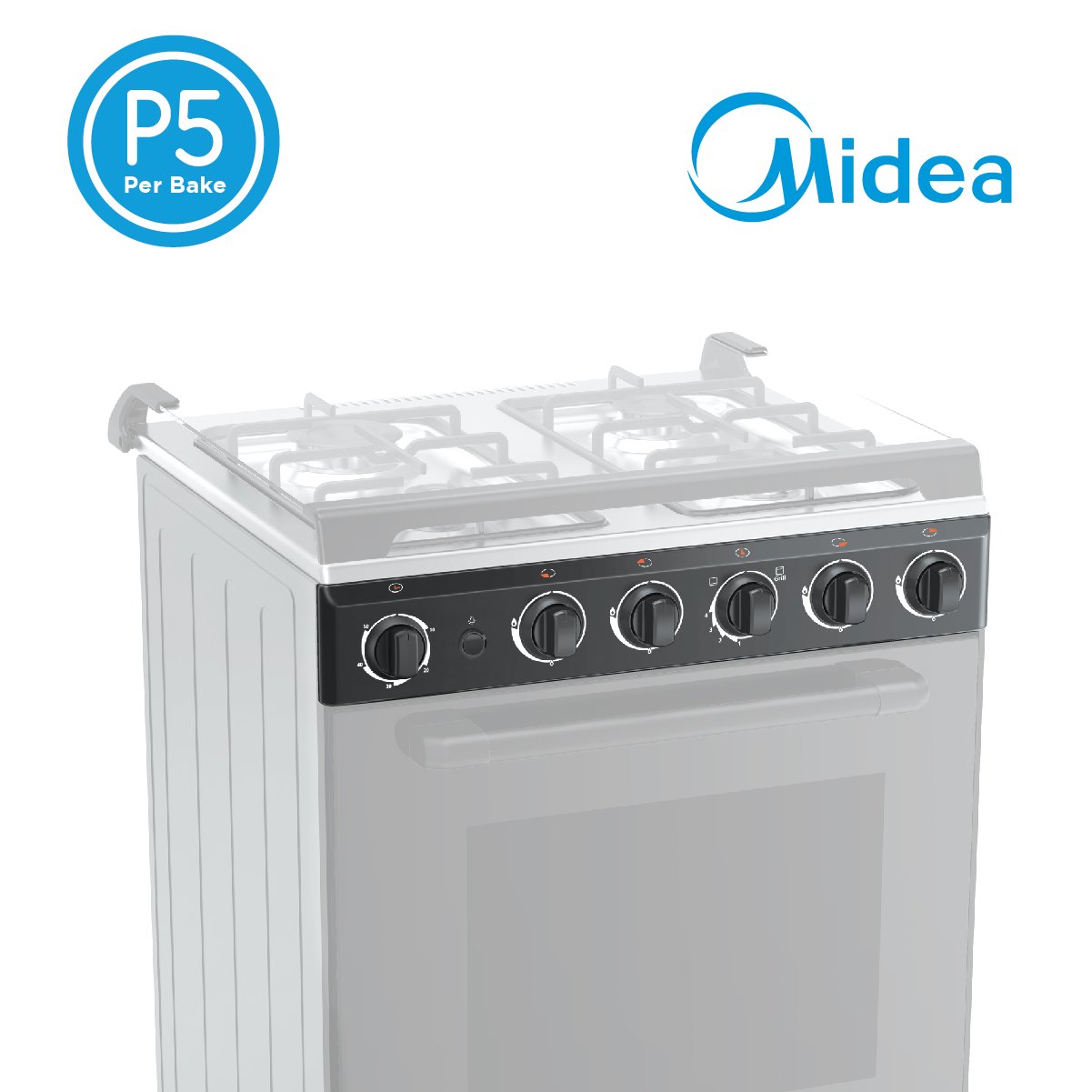 Midea 60cm Black Gas Range (4 Gas Burners)