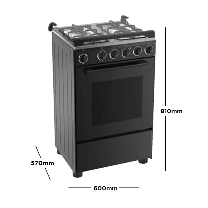 Midea 60cm Black Gas Range (4 Gas Burners)