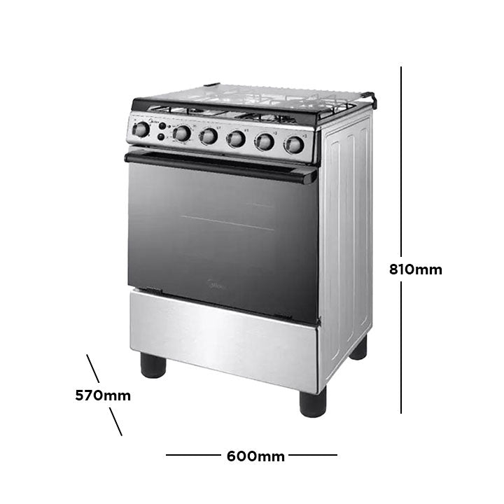 Midea 60cm Silver Stainless Steel Gas Range (4 Gas Burners)