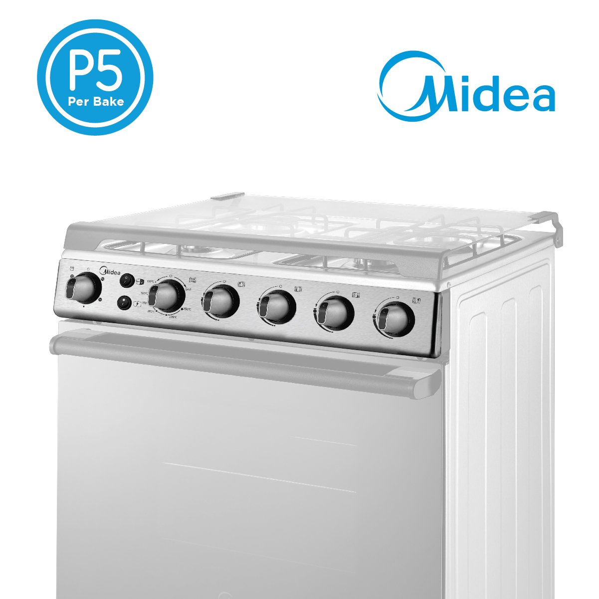 Midea 60cm Silver Stainless Steel Gas Range (4 Gas Burners)