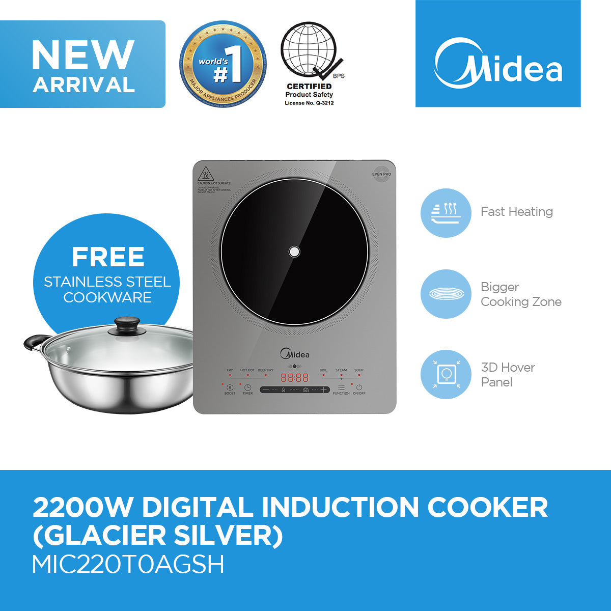 2200W Digital Induction Cooker (Glacier Silver)