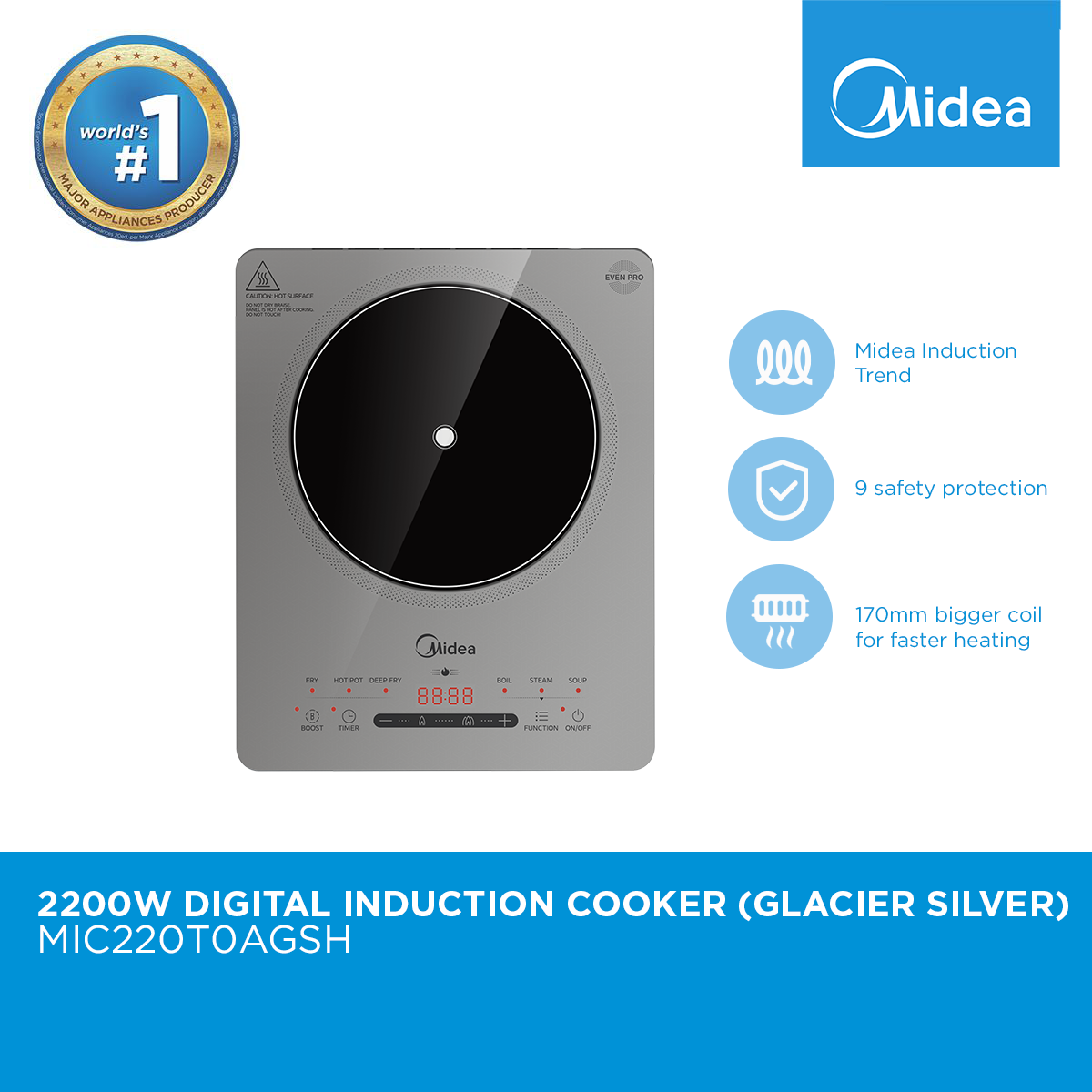 2200W Digital Induction Cooker (Glacier Silver)