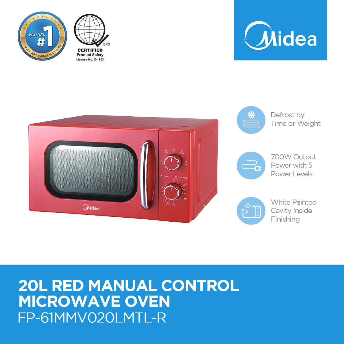 Midea 20L Red Manual Control Microwave Oven