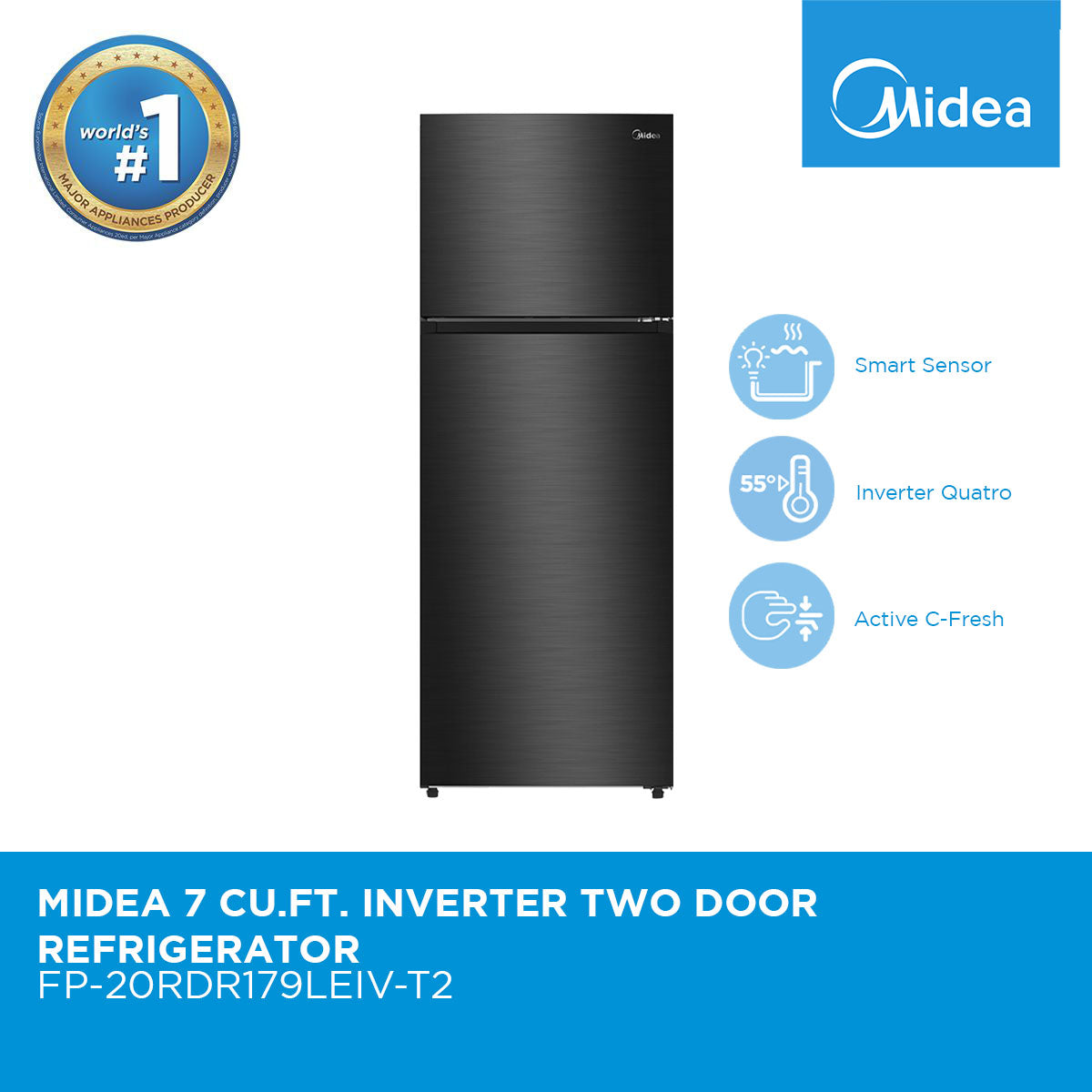 Midea 7 cu ft Inverter Two Door No Frost Refrigerator