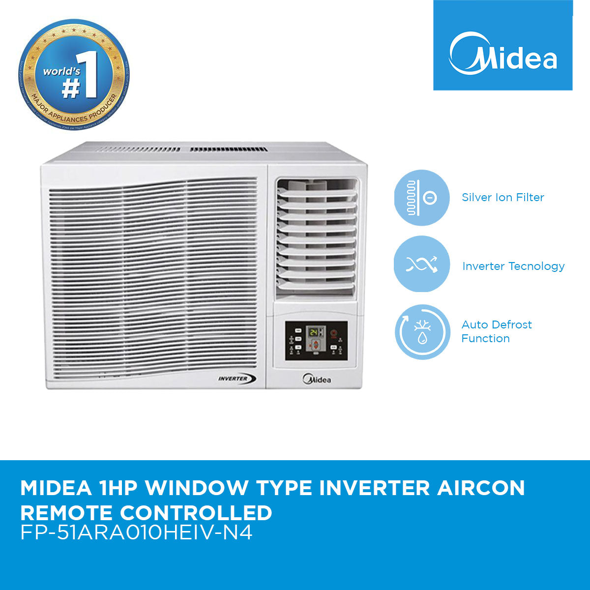 Midea 1.0 HP Window Type Inverter Aircon - Remote Controlled