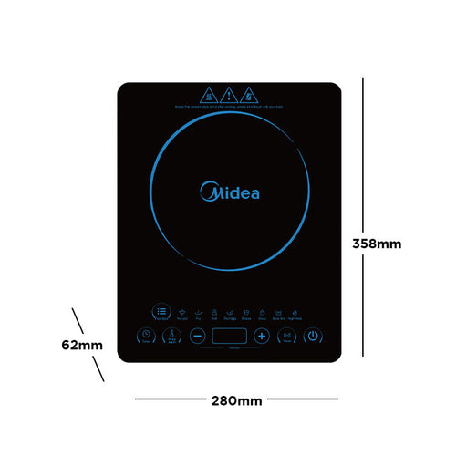 Midea 2100W Glass Touch Induction Cooker with 8 Cooking Functions, Flameless Heating and Auto Safety Shut-off Feature